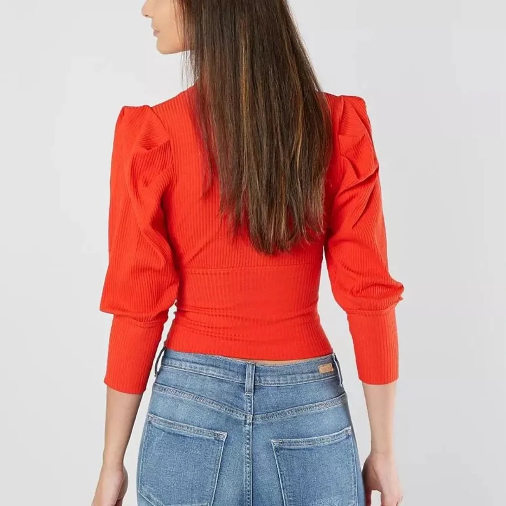 Free People Lala Cropped Ribbed Turtleneck Top in Red Size Small